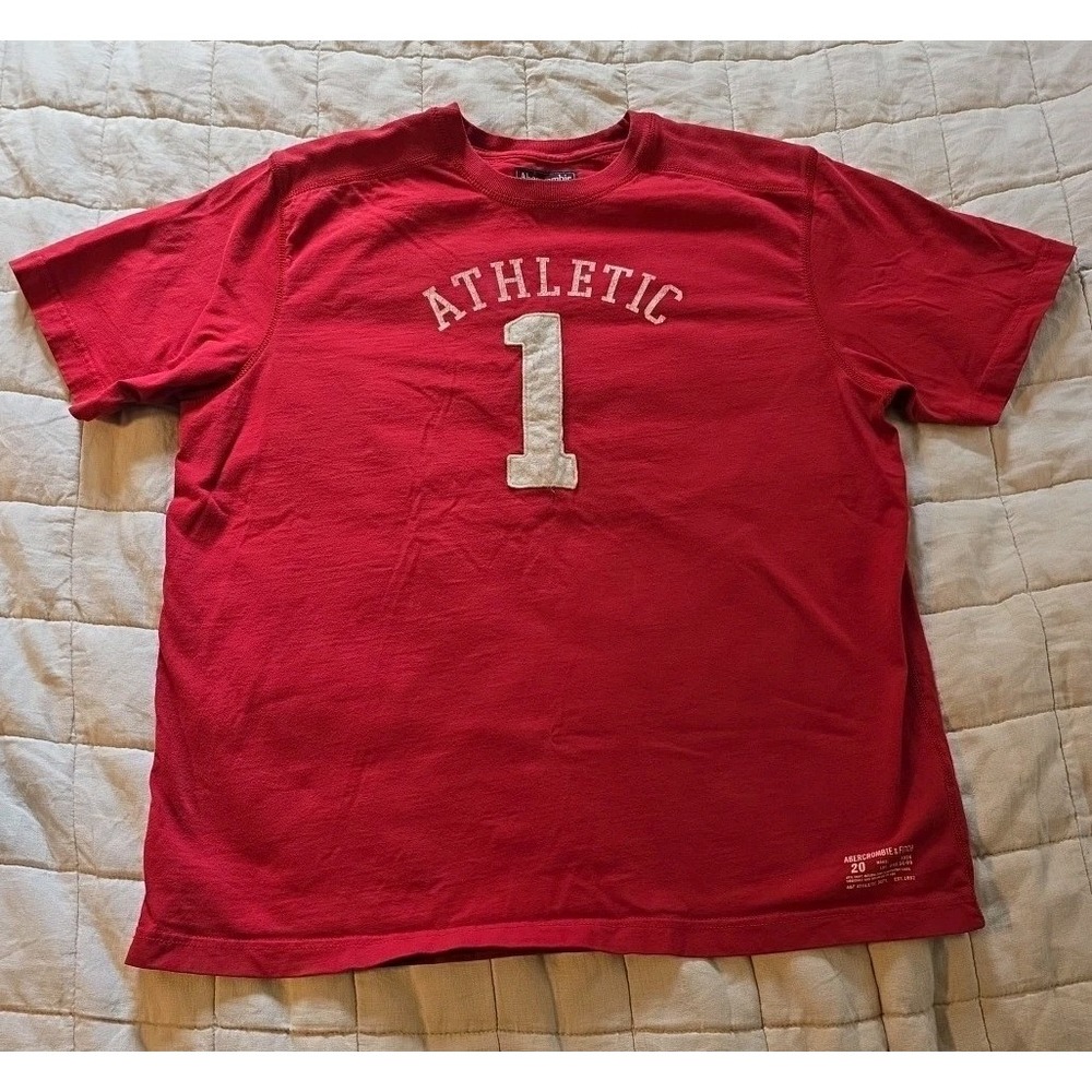 Y2K Vintage Abercrombie Fitch Athletics 1 Men's XL T Shirt Jersey Red Distressed